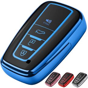 Tukellen for Toyota Key Fob Cover,Special Soft TPU Key Case Cover Protector Compatible with 2020-2022 Highlander Corolla Prius, 2018-2024 RAV4 Camry Avalon C-HR GT86 (only for Keyless go)-Blue