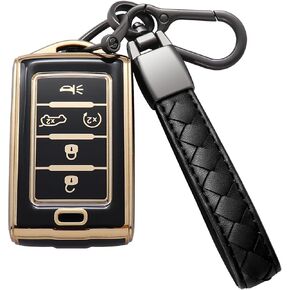 for Jeep Key Fob Cover with Keychain Premium TPU Key Case Holder All-Around Protection Compatible for Jeep Grand Cherokee L Grand Wagoneer 2021 2022 2023 2024 (5 Buttons, B White)