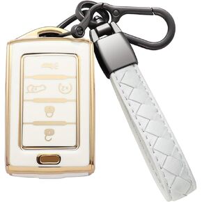 لغطاء Jeep Key Fob مع سلسلة مفاتيح ممتازة من مادة TPU حماية شاملة متوافقة مع Jeep Grand Cherokee L Grand Wagoneer 2021 2022 2023 2024 (5 أزرار، B أبيض) in Kuwait