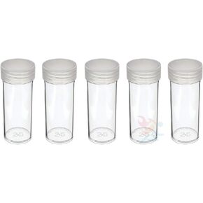 Edgar Marcus (5) Round Clear Plastic Quarter Coin Storage Tube Holders with Screw on Lid