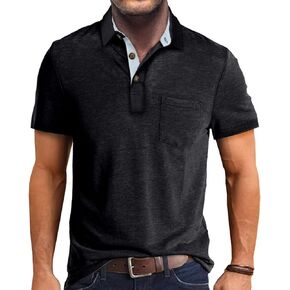 Men's Fashion Casual Polo Shirts Cotton Slim Fit Button Short Sleeve Basic Golf Work Tops