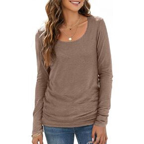Sherosa Women's T-Shirts Long/Short Sleeve Scoop Neck Casual Tops Soft Solid Basic Tee Blouses