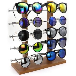 Sungee Sunglass Display Stand Wood Sunglasses Storage Rack Organizer Stand for Business and Home Or Shop Display (10-Layer)