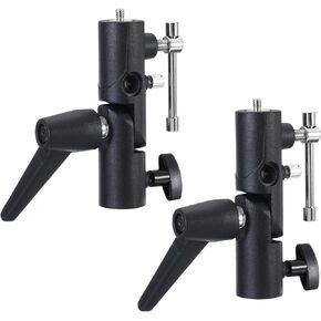 PATIKIL Camera Flash Bracket, 2 Pack H-Shape Light Stand Adapter 180° Swivel Adjustable Umbrella Holder for 1/4" to 3/8" Lamp Mount Tripod, Black