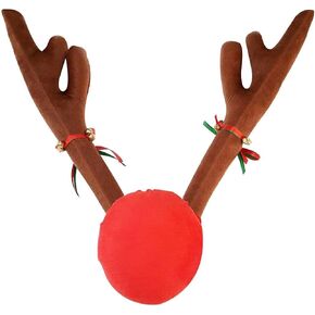Christmas Car Decoration Plush Rudolf Reindeer Car Antler and Red Nose Set with Jingle Bells, Reindeer Antlers for Cars