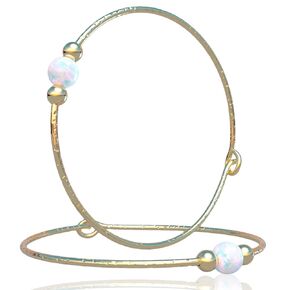 Cute 1 inch Gold Hoop Earrings - Pair of Hypoallergenic 14k Gold Dangle Earrings With a 3mm White Opal - Easy and Simple Closure Hoop Earrings