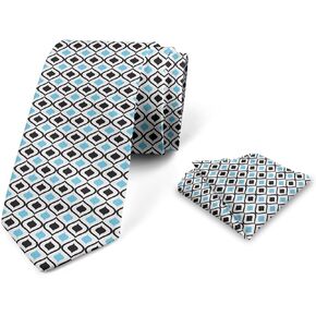 Lunarable Men's Tie Set, Necktie Set Groom Handkerchief for Parties Weddings & All Occasions
