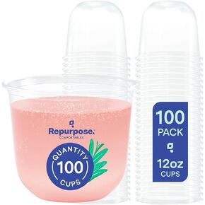 Disposable Stemless Glasses by Repurpose, 100 Cups, 12oz, BPA Free, Made with Plants, FBA Non-Toxic