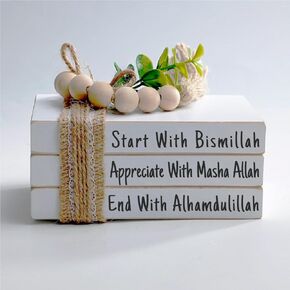 Farmhouse Mini Book Stack, Start With Bismillah End With Alhamdulillah, Islamic Wooden Home Decor, Muslim Tier Tray Eid Decorations