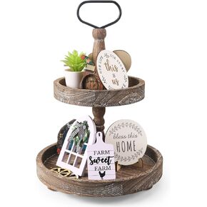 Decorative Tray, Farmhouse Round Serving Tray, Wooden Rustic Vanity Tray for Coffee Table Dinning Table Kitchen Countertop Home Decor Wedding Centerpiece, 11.8inch (Distressed White)