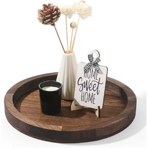 Decorative Tray, Farmhouse Round Serving Tray, Wooden Rustic Vanity Tray for Coffee Table Dinning Table Kitchen Countertop Home Decor Wedding Centerpiece, 11.8inch (Distressed White)