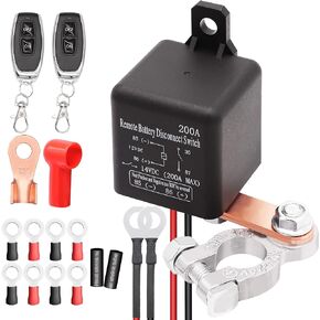 Remote Battery Disconnect Switch for Cars Auto RV Truck,DC12V 200A Wireless Remote Control Anti-Theft with Terminals and Accessories