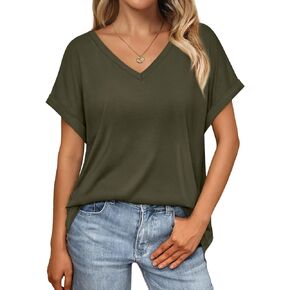 AUTOMET Women's Oversized Short Sleeve Tshirts Casual V Neck Summer Tops Loose Fit 2024 Work Shirts
