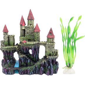 Fairy Princess Gothic Castle Aquarium Decorations Glow Fish Tank Ornaments Large for Betta Hideout, Pink