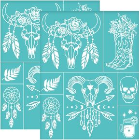 OLYCRAFT 2Pcs 8.6x11 Inch Fire Theme Self-Adhesive Silk Screen Printing Stencil Flame Fire Silk Screen Stencil Reusable Mesh Stencils Transfer for DIY T-Shirt Fabric Painting