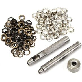 100 Sets Eyelet Punch Die Tool Kits Metal Grommets Kit 150# 4mm Eyelets Hole with Punch Hole Tool and Tool Kits for Leather Craft,Clothes,Purse,DIY Projects