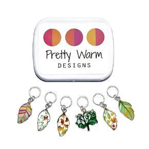 Beautiful Summer Leaves Ring Stitch Marker Set for Knitting With Storage Case | Handmade by Pretty Warm Designs | Cute Unique Metal Enamel Charm Markers Stitch Counter Knit Accessories Christmas Gift