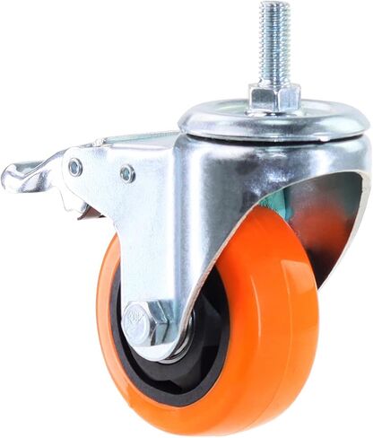 عجلات عجلات جذعية شديدة التحمل M10-1.5X25mm قفل مزدوج بدون ضوضاء من مادة PVC ذات عجلات جذعية ملولبة حزمة من 4 عجلات لطاولة العمل، دوللي، الأثاث (5 بوصة، برتقالي) in Kuwait
