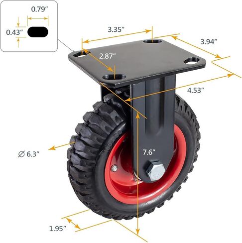 POWERTEC 8 Inch Caster Wheels Set of 4, Heavy Duty Fixed Plate Casters with Rubber Knobby Tread for Workbench, Dolly, Cart, Trolley, Wagon and Chicken Coop, Large Rubber Castor Wheels (17053-P4) in Saudi Arabia