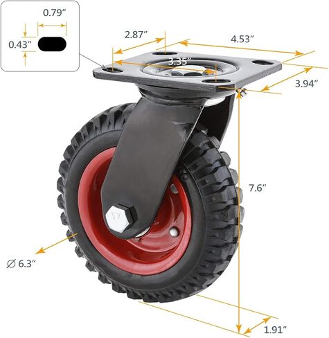 POWERTEC 8 Inch Caster Wheels Set of 4, Heavy Duty Fixed Plate Casters with Rubber Knobby Tread for Workbench, Dolly, Cart, Trolley, Wagon and Chicken Coop, Large Rubber Castor Wheels (17053-P4) in Saudi Arabia