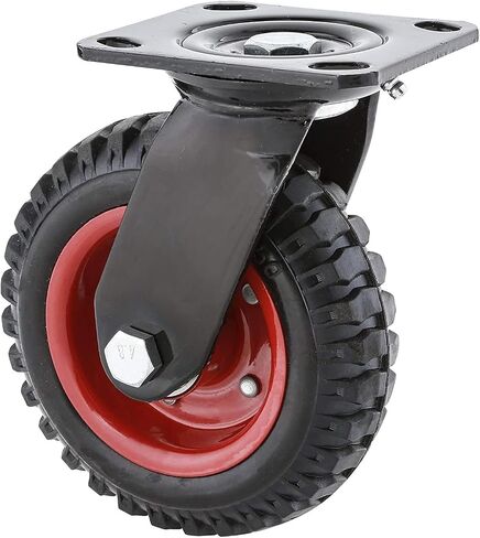 POWERTEC 8 Inch Caster Wheels Set of 4, Heavy Duty Fixed Plate Casters with Rubber Knobby Tread for Workbench, Dolly, Cart, Trolley, Wagon and Chicken Coop, Large Rubber Castor Wheels (17053-P4) in Saudi Arabia