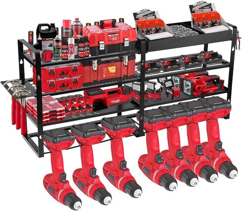 DiDaDy Power Tool Organizer Wall Mount - 7 Drill Holder Wall Mount - 4 Layers Heavy Duty Metal Tool Storage for Drill, Screwdriver, Pliers and Hammer in Saudi Arabia