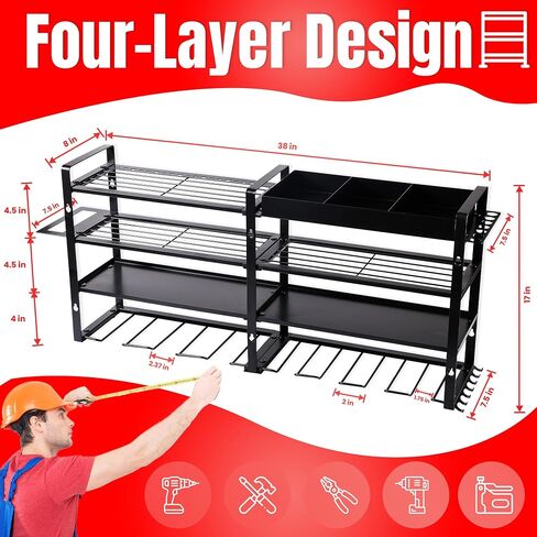 DiDaDy Power Tool Organizer Wall Mount - 7 Drill Holder Wall Mount - 4 Layers Heavy Duty Metal Tool Storage for Drill, Screwdriver, Pliers and Hammer in Saudi Arabia