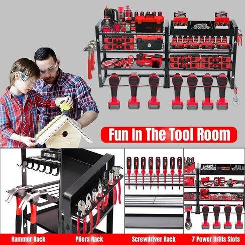 DiDaDy Power Tool Organizer Wall Mount - 7 Drill Holder Wall Mount - 4 Layers Heavy Duty Metal Tool Storage for Drill, Screwdriver, Pliers and Hammer in Saudi Arabia