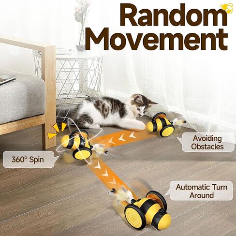Cat Toys for Indoor Cats,Automatic Cat Toy with LED Lights,Cat Toy for Indoor Cats,Smart Sensing Moving Electric Cat Toys,USB Rechargeable (Yellow) in Saudi Arabia