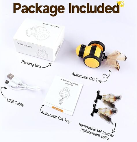 Cat Toys for Indoor Cats,Automatic Cat Toy with LED Lights,Cat Toy for Indoor Cats,Smart Sensing Moving Electric Cat Toys,USB Rechargeable (Yellow) in Saudi Arabia