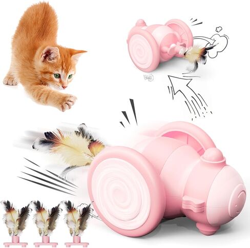 Cat Toys for Indoor Cats,Automatic Cat Toy with LED Lights,Cat Toy for Indoor Cats,Smart Sensing Moving Electric Cat Toys,USB Rechargeable (Yellow) in Saudi Arabia