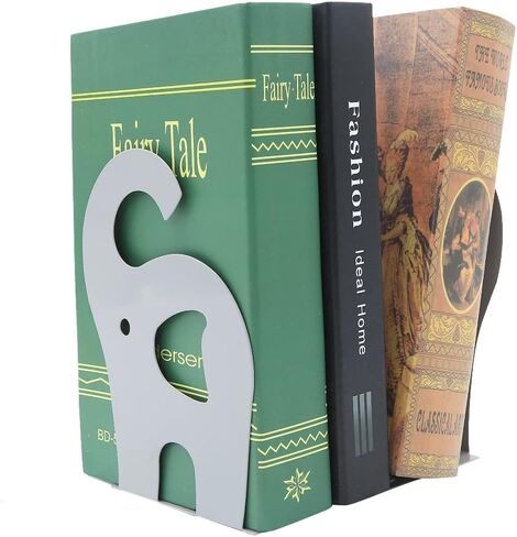 Cartoon Elephant Pattern Book Organizer Cute Metal Bookends for Kids School Library Desk Study Home Office Decoration Gift(Gray) in Saudi Arabia