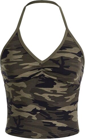 SOLY HUX Women's Music Festival Outfits V Neck Sleeveless Halter Tops Ruched Backless Cami Crop Top in Saudi Arabia