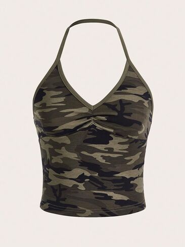 SOLY HUX Women's Music Festival Outfits V Neck Sleeveless Halter Tops Ruched Backless Cami Crop Top in Saudi Arabia
