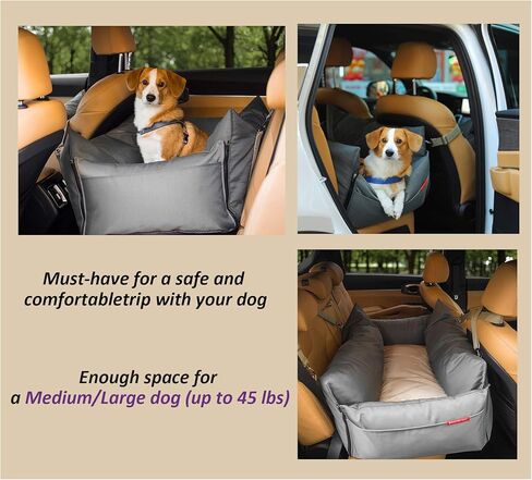مقعد سيارة معزز للحيوانات الأليفة للكلاب والقطط الكبيرة ووسادة سرير مع حزام للقيادة الطويلة مصنوع من مواد مقاومة للخدش ومقاومة للماء (كبير، رمادي) in Kuwait