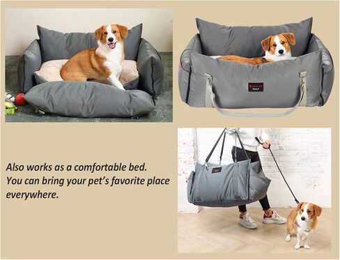 مقعد سيارة معزز للحيوانات الأليفة للكلاب والقطط الكبيرة ووسادة سرير مع حزام للقيادة الطويلة مصنوع من مواد مقاومة للخدش ومقاومة للماء (كبير، رمادي) in Kuwait