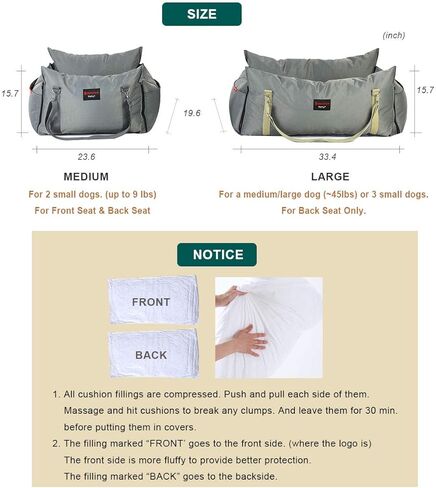 مقعد سيارة معزز للحيوانات الأليفة للكلاب والقطط الكبيرة ووسادة سرير مع حزام للقيادة الطويلة مصنوع من مواد مقاومة للخدش ومقاومة للماء (كبير، رمادي) in Kuwait