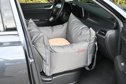 مقعد سيارة معزز للحيوانات الأليفة للكلاب والقطط الكبيرة ووسادة سرير مع حزام للقيادة الطويلة مصنوع من مواد مقاومة للخدش ومقاومة للماء (كبير، رمادي) in Kuwait