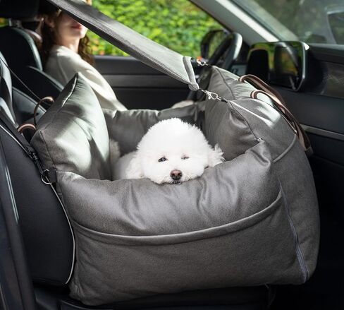 Pet Car Booster Seat for Large Dog and Cat Bumper Cushion Bed with Harness for Long Drive Made of Scratch-Resistant and Water-Resistant Materials (Large, Gray) in Saudi Arabia