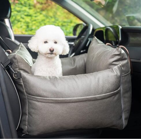 Pet Car Booster Seat for Large Dog and Cat Bumper Cushion Bed with Harness for Long Drive Made of Scratch-Resistant and Water-Resistant Materials (Large, Gray) in Saudi Arabia