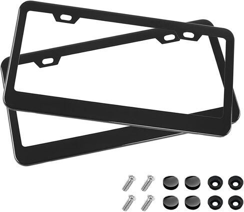 XINLIYA Car License Plate Frame, 2 PCS Black Matte Stainless Steel License Plate Cover, Durable Rustproof Universal for Cars, SUVs, Vans with Anti-Theft Screw Set, Car Accessories (Black) in Saudi Arabia