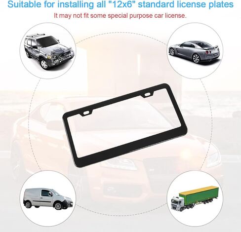 XINLIYA Car License Plate Frame, 2 PCS Black Matte Stainless Steel License Plate Cover, Durable Rustproof Universal for Cars, SUVs, Vans with Anti-Theft Screw Set, Car Accessories (Black) in Saudi Arabia