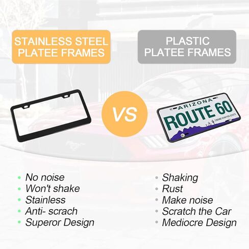 XINLIYA Car License Plate Frame, 2 PCS Black Matte Stainless Steel License Plate Cover, Durable Rustproof Universal for Cars, SUVs, Vans with Anti-Theft Screw Set, Car Accessories (Black) in Saudi Arabia