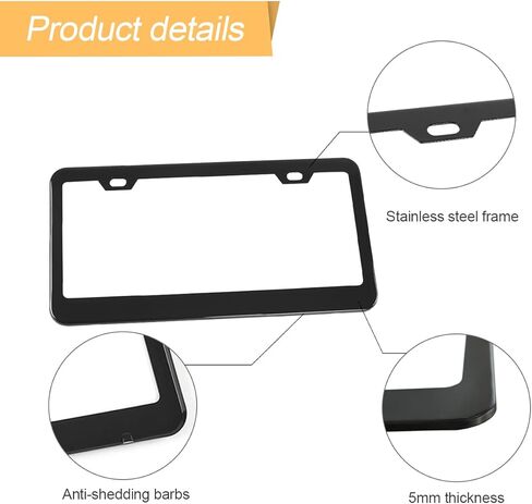 XINLIYA Car License Plate Frame, 2 PCS Black Matte Stainless Steel License Plate Cover, Durable Rustproof Universal for Cars, SUVs, Vans with Anti-Theft Screw Set, Car Accessories (Black) in Saudi Arabia
