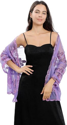 Women's Sparkling Sequin Deco Wedding Scarf for Bride 1920s Shawls and Wraps for Evening Party Dress in Saudi Arabia