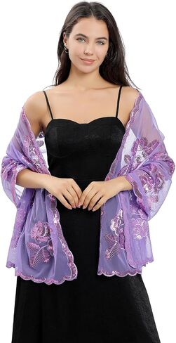 Women's Sparkling Sequin Deco Wedding Scarf for Bride 1920s Shawls and Wraps for Evening Party Dress in Saudi Arabia