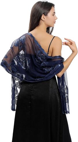Women's Sparkling Sequin Deco Wedding Scarf for Bride 1920s Shawls and Wraps for Evening Party Dress in Saudi Arabia
