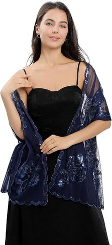 Women's Sparkling Sequin Deco Wedding Scarf for Bride 1920s Shawls and Wraps for Evening Party Dress in Saudi Arabia