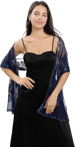 Women's Sparkling Sequin Deco Wedding Scarf for Bride 1920s Shawls and Wraps for Evening Party Dress in Saudi Arabia