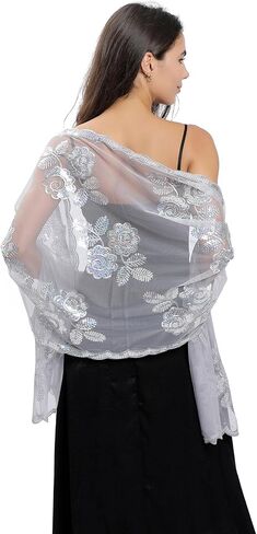 Women's Sparkling Sequin Deco Wedding Scarf for Bride 1920s Shawls and Wraps for Evening Party Dress in Saudi Arabia
